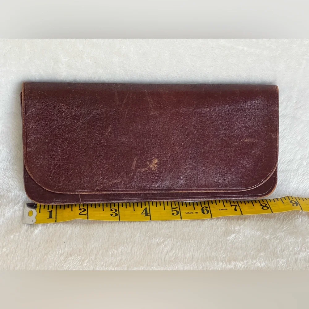 Antique All Leather Strongly Stitched accordion billfold wallet train ticket